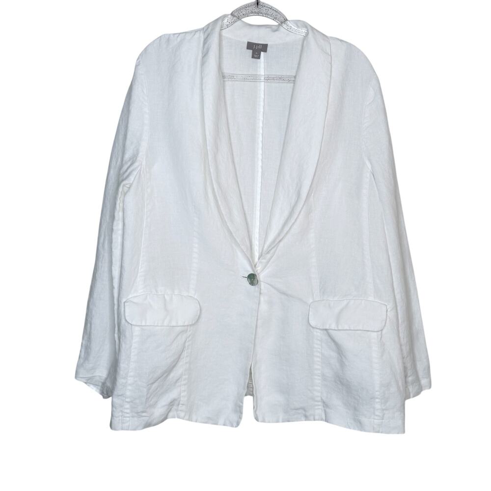J. Jill Women's XL 100% Linen One Button Blazer Jacket Coastal Quiet Luxury